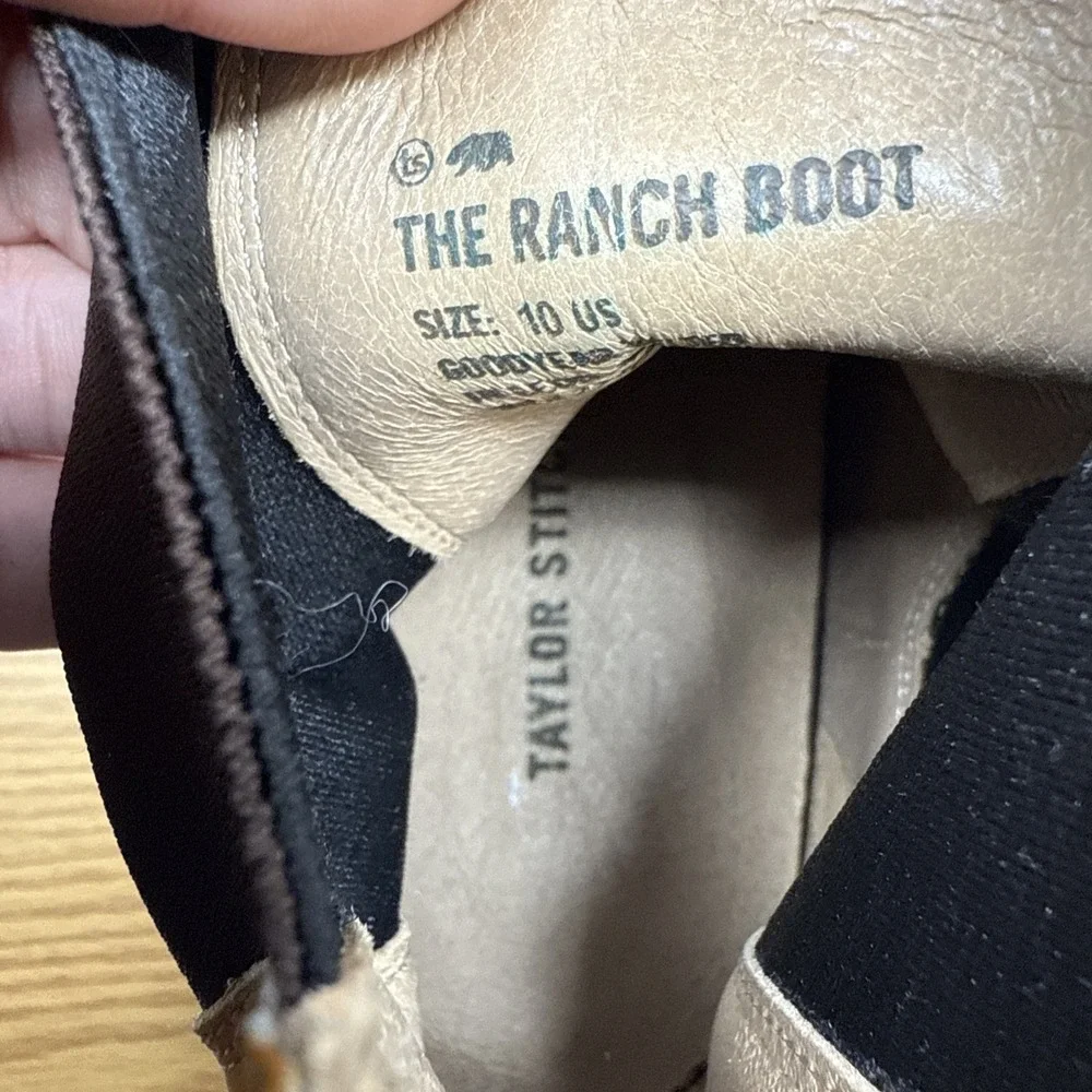 Mens 10 Taylor Stitch Ranch Boot Saddle Tan Brown Leather Chelsea Ankle Vibram